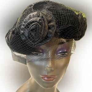 Vintage 60s Fascinator Hat with Rosettes and Netting